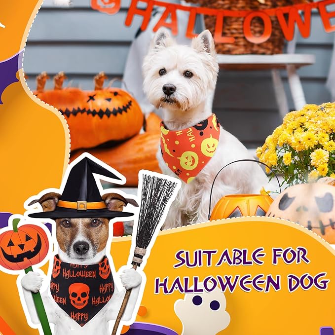 Abbylike 50 Pcs Halloween Dog Bandanas Bulk Pumpkin Bandanas for Dogs Triangle Kerchief Bibs Scarf Set for Pet Halloween Costume Photo Props Accessories Pet Shops, 25 Styles (19.7 x 13.8 x 13.8")