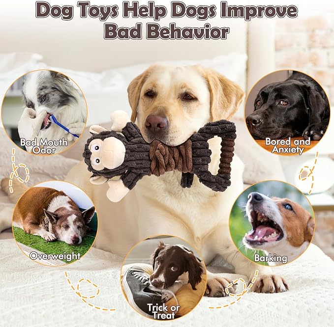Plush Dog Toy with Crinkle Paper, Tug of War Pull Interactive Toys for Puppies to Large Dogs