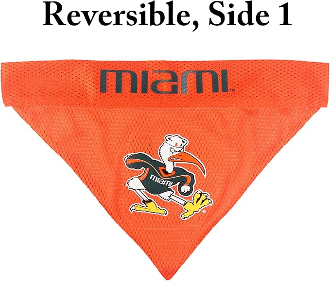 Pets First Collegiate Pet Accessories, Reversible Bandana, Miami Hurricanes, Large/X-Large