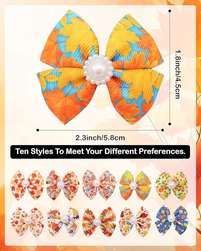 PET SHOW 20 Pack Fall Dog Hair Bows with Alligator Clips for Small Medium Dogs Autumn Floral Bowknot Hair Clips Cat Puppy Yorkshire Rhinestone Grooming Hair Accessories for Party Costumes