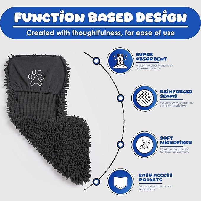 Super Absorbent Microfiber Dog Towel – Large Quick Dry Pet Bath Towel for Drying Dogs After Bathing, Swimming & Grooming – Puppy, Small & Large Dog Bath Supplies-Coffee (Black)