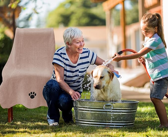 3 Pack Microfiber Dog Towels for Drying Dogs, Super Absorbent and Soft Pet Grooming Towel, 40 Inch X 23.6 Inch, Perfect Dog Drying Towels for Large, Medium or Small Dogs, Camel
