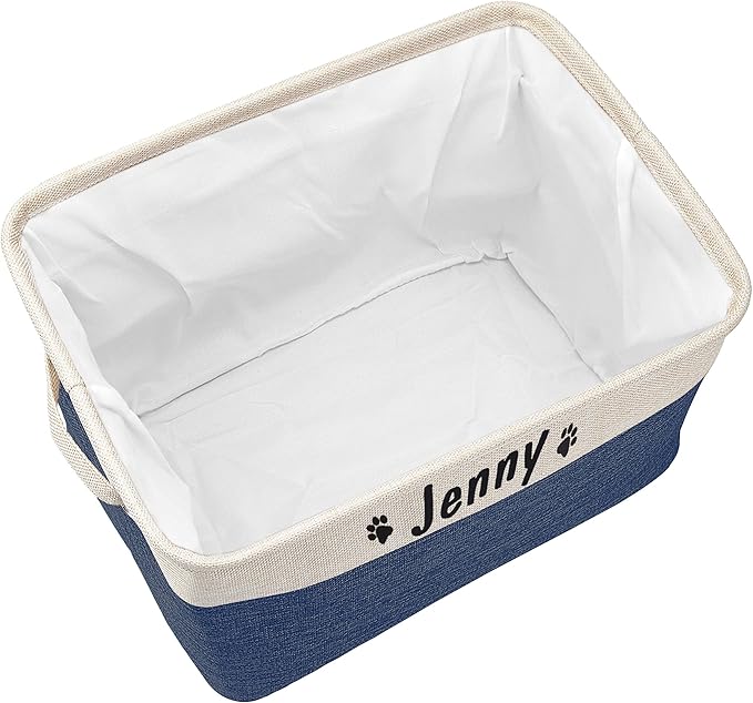 PET ARTIST Collapsible Dog Toy Storage Basket Bin with Personalized Pet's Name - Rectangular Storage Box Chest Organizer for Dog Toys,Clothing,Apparel & Accessories-Navy Blue