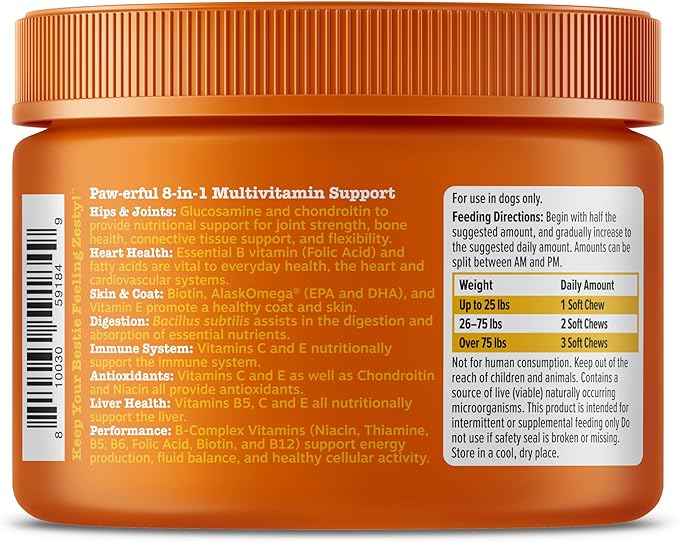 Zesty Paws Dog Multivitamin, Chewable Dog Vitamins and Supplements for Hip & Joints, Skin & Coat, Omega 3 Fish Oil for Dogs- Senior & Puppy Multivitamin - Chicken Mini Bites- 90ct