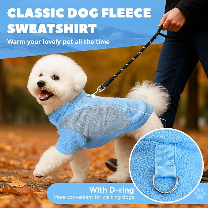 Small Dog Sweater with Leash Ring Soft Warm Fleece Fall Winter Dog Clothes Cute Cat Apparel Puppy Sweaters Classic Pullover Doggy Sweatshirts Chihuahua Costumes Cat Outfits(Blue,XS)