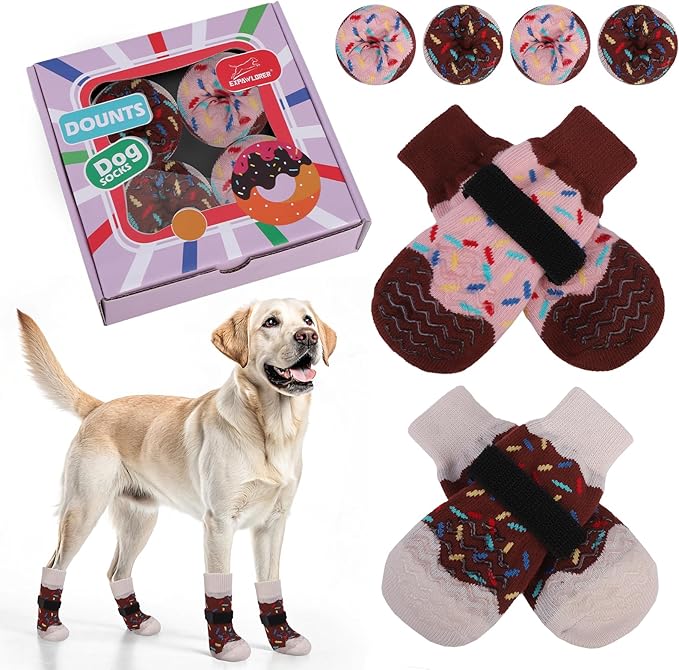 EXPAWLORER 8 Pcs Anti Slip Dog Socks, Dog Shoes for Hot Pavement, Dog Booties for Hardwood Floor, Prevent Licking Paws, Boots & Paw Protectors for Small Medium Large Senior Dogs