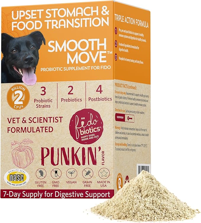 Pumpkin for Dogs with Probiotics, 7-Day Serving for Diet Changes & Upset Stomach, Smooth Move Probiotics for Dogs for Digestive Gut Health