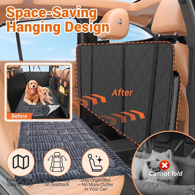 Hard Bottom Car Seat Cover for Dog swith Removable Soft Blankets,Scratch-Proof and Anti-Slip Car Dog Hammock for Large Dogs Brown for Crew Cab Trucks F150