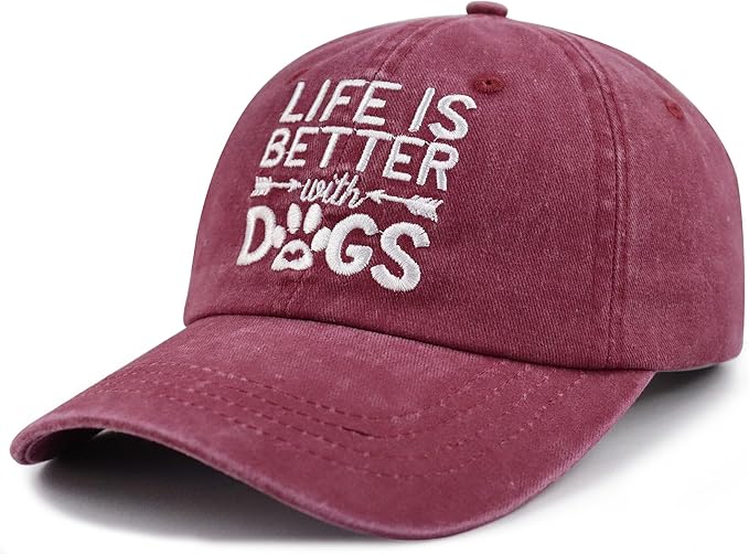 Life is Better with Dogs Hat for Men Women, Funny Adjustable Embroidered Animal Gifts Baseball Cap
