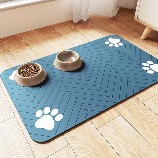 Pet Feeding Mat-Absorbent Pet Placemat for Food and Water Bowl, with Waterproof Rubber Backing, Quick Dry Water Dispenser Mat for Dog and Cat (20"x12", Blue)