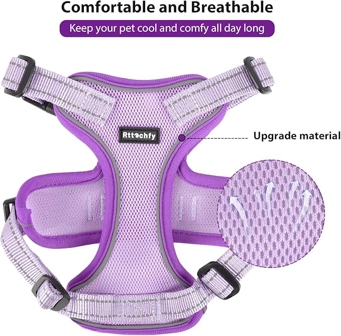 Rttochfy Cat Harness and Leash Set, Adjustable and Reflective Cat Vest, Escape Proof Kitten Harness, Easy to Put on with 3 Buckles for Cats Walking and Traveling (Purple, S)