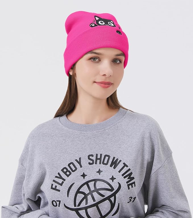 Cat Beanie Hats for Women Cute Cat Lovers Gifts Women's Winter Animal Knitted Hats for Girls