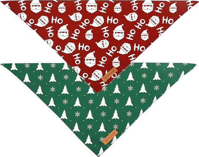 Realeaf Christmas Dog Bandanas 2 Pack, Christmas Tree and Santa Claus Dog Scarf for Boy and Girl, Premium Durable Fabric, Holiday Bandana for Small Medium Large and Extra Large Dogs (X-Large)