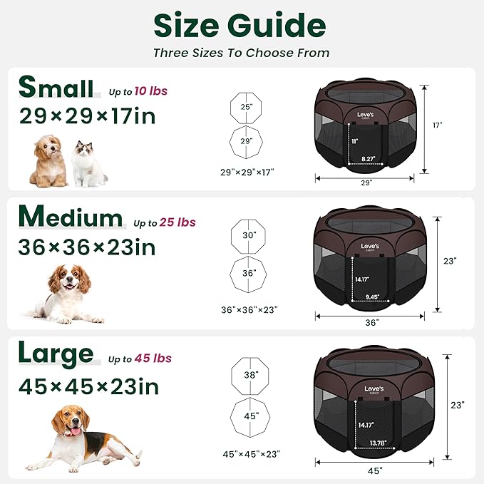 Love's cabin Pet Puppy Dog Playpen, Large Dog Tent Crates Cage Indoor/Outdoor, Portable Playpen for Cat, Foldable Pop Up Dog Kennel Playpen with Carring Case, Removable Zipper Top, Brown