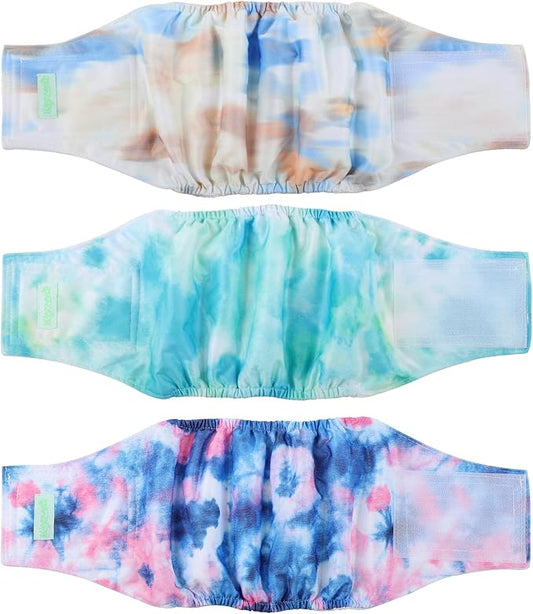 wegreeco Washable Male Dog Belly Band (Stylish Pattern)- Pack of 3 - Washable Male Dog Belly Wrap, Dog Diapers Male (Tie-dye, Sky, X-Small)
