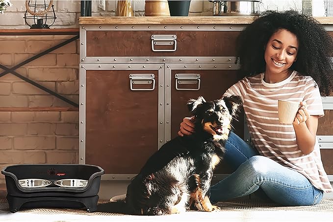 Neater Feeder Express Mess Proof Dog Bowls Elevated for Small Breeds Under 15 Lb, Made in USA, No Spill Raised Dog Food Bowl Stand, Stainless Steel Food and Water Bowl Set, Feeding Station, Black