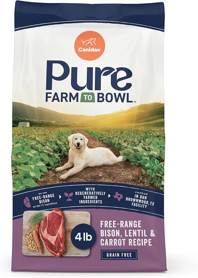 Canidae Pure Farm to Bowl Free-Range Bison, Lentil & Carrot, Adult, Grain-Free Dry Dog Food, 4lb