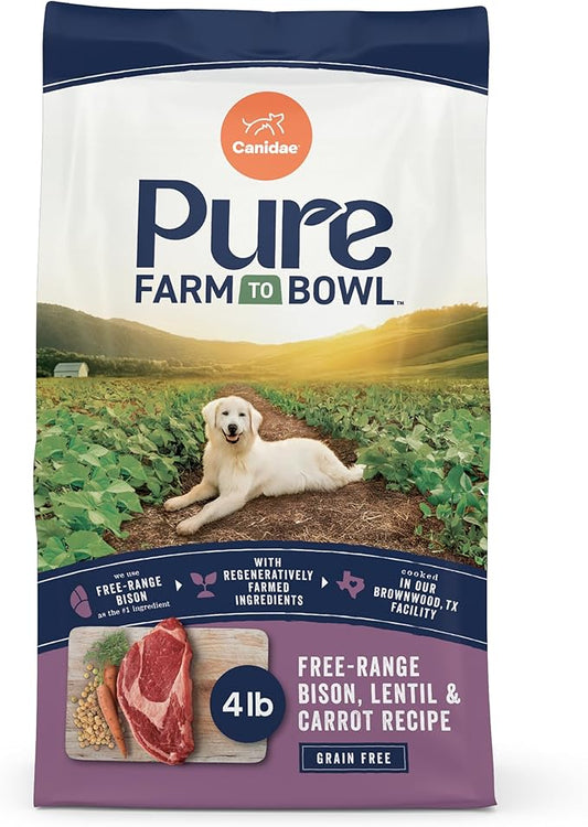 Canidae Pure Farm to Bowl Free-Range Bison, Lentil & Carrot, Adult, Grain-Free Dry Dog Food, 4lb