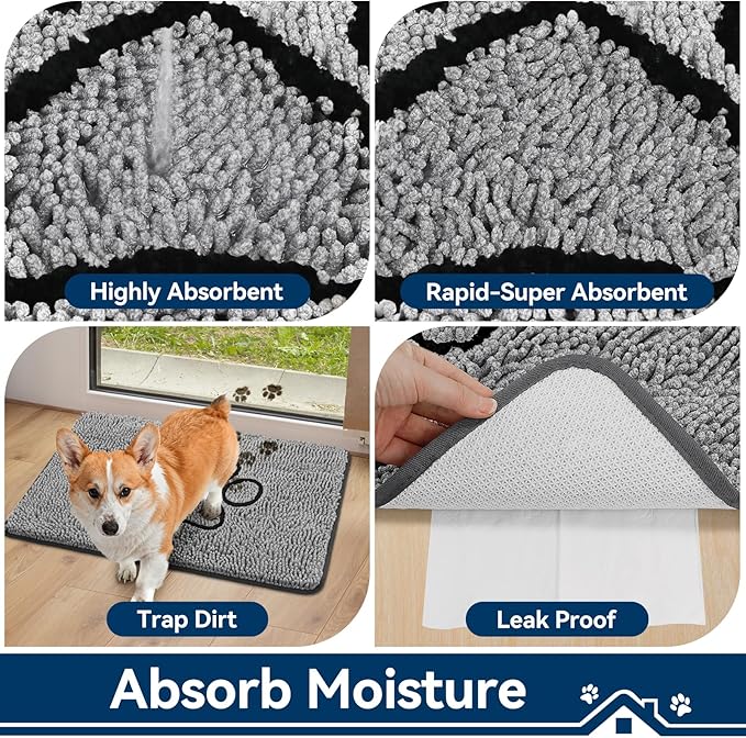 Super Absorbent Dog Door Mat, 36"*24“ Anti Slip Mat for Muddy Paws, Pet Rugs for Dirty Paws Washable That Absorbs Moisture and Dirt, for Dog Cage and Pet Resting Carpet