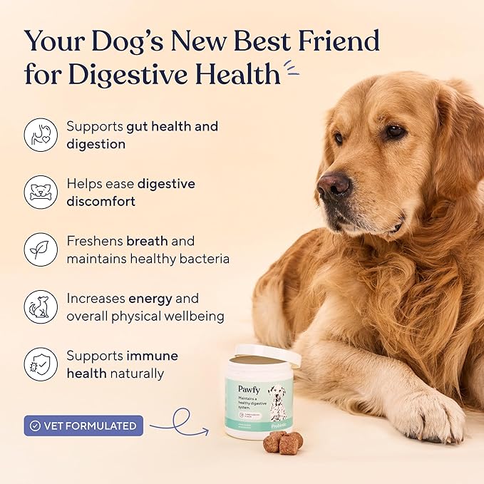 Pawfy Probiotics for Dogs | Supports Digestive Health, Diarrhea for Small, Large Dogs | Improves Gut Health | Anti Yeast Supplements | Skin Health Seasonal Allergies Support - 30 Chews (Chicken)