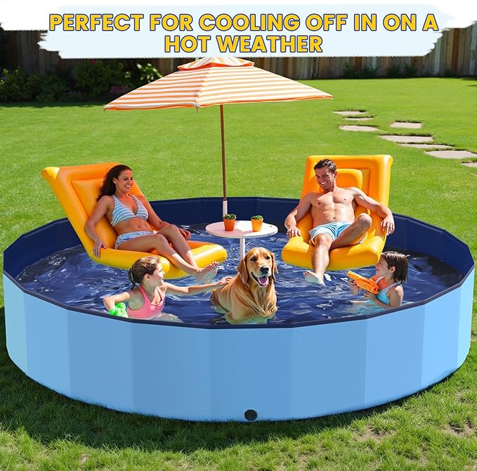 107" Foldable Dog Pool for Kids, Hard Plastic Hard Plastic Shell Extra Large Non-Slip Swimming Pool for Kiddie Duck Pet, Collapsible Puppy Bathing Tub Heavy Duty, 9 ft x 19.7" H - 6XL