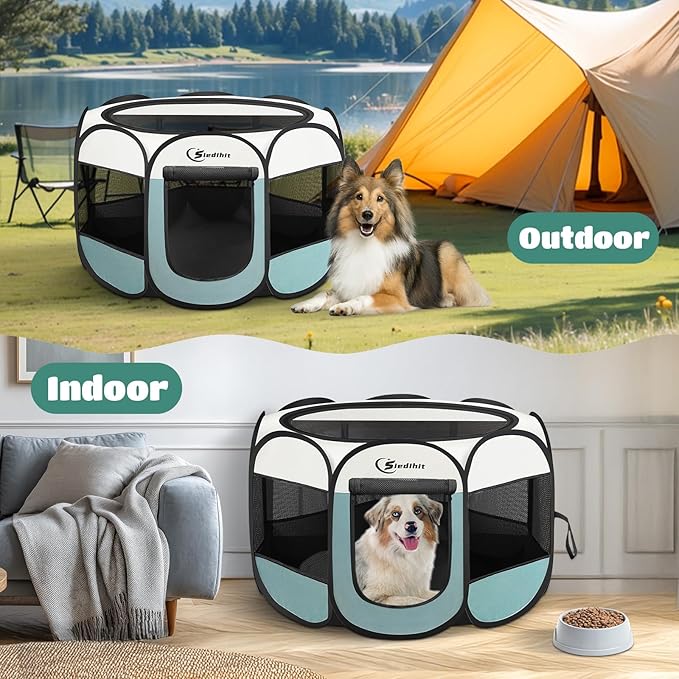 Large Dog Cat Playpen, Puppy Pet Playpen Indoor for Small Dog Crate Tent Cage Outdoor, Portable Pop Up Dogs Enclosure Kennel with Carrying Case for Dogs/Cats/Rabbits, Grey