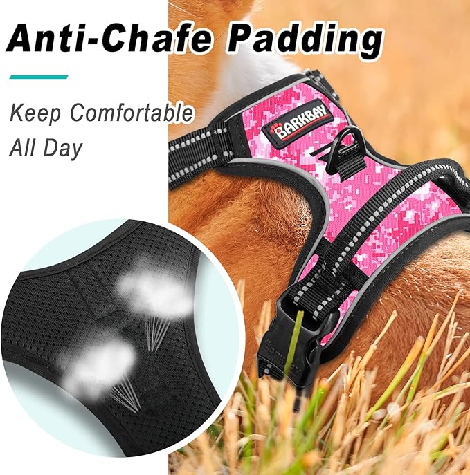 BARKBAY No Pull Dog Harness Large Step in Reflective Dog Harness with Front Clip and Easy Control Handle for Walking Training Running(Pink camo,L)