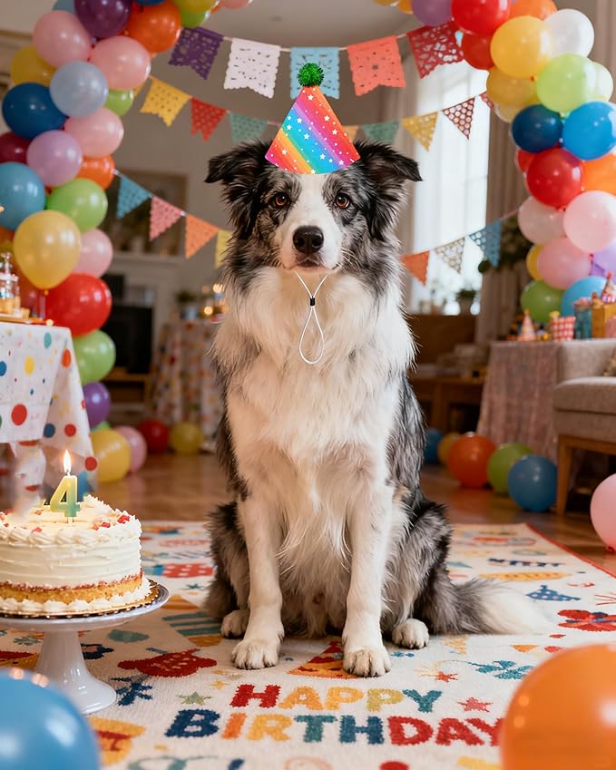 PET SHOW 10 Pack Party Hats for Large Dog Birthday Stuffed Animals Adults XL Adjustable Headband Colorful Holiday Felt Hats Pet Grooming Costume Accessories