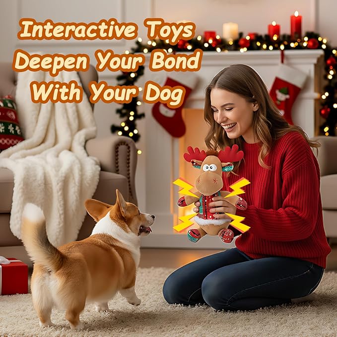 Rypet Christmas Reindeer Dog Toys Durable Plush Dog Toys with Crinkle Paper Interactive Dog Stuffed Squeaky Christmas Theme Toys for Puppy Small to Large Dogs Cleaning Teeth and Relieving Anxiety