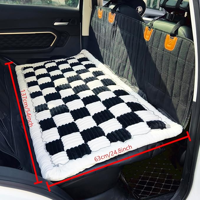 Backseat Pet Bed Mat, Truck Plaid Dog Bed for Car Back Seat, Deluxe Dog Seat Covers, Non-Slip Travel Pet Mat, Fit for Backseat Extenders and Trucks SUVs (Black&White, 24.8x54 inch)