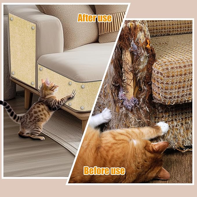 Cat Scratch Mat,118.5"x17.4" Trimmable Self-Adhesive Cat Scratch Furniture Protector, Sticky Cats Scratcher Wall Mat, Covering Cat’s Tower, Couch Protector from Cats Claws (Beige)