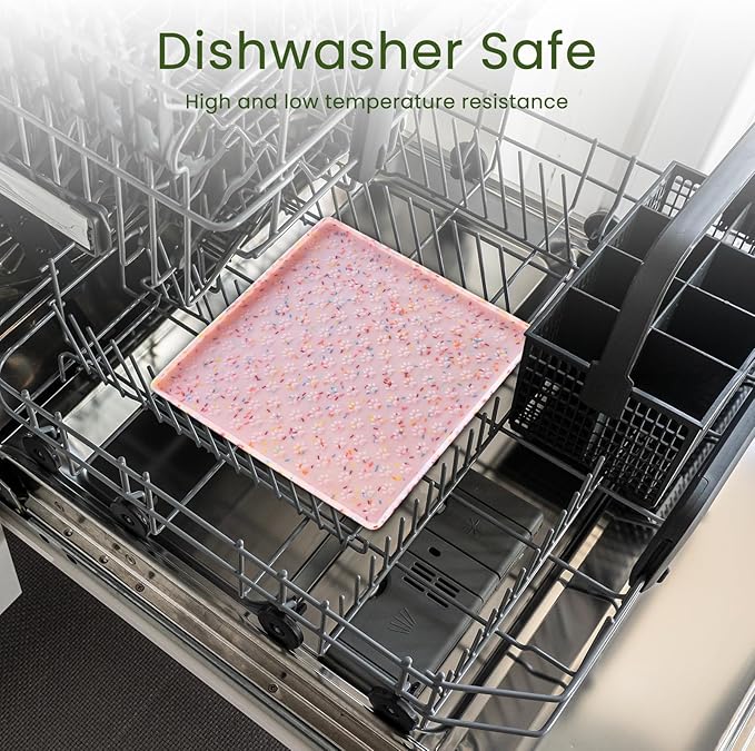 Ptlom Dog Food Mat Anti-Slip Dog Bowl Mats for Food and Water, Waterproof Pet Placemat Prevents Messy Spill to Floor, Silicone Puppy Feeding Tray for Small, Medium and Large Dogs Cats, Pink