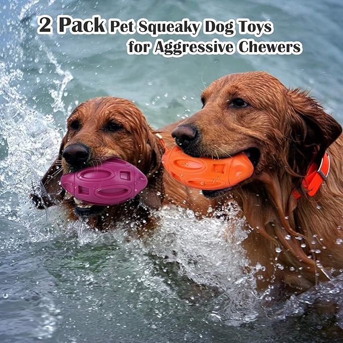 Pawzone 2 Pack Squeaky Dog Toys for Aggressive Chewers Large Medium Small Puppy Interactive Dog Chew Toy Durable Rubber Indestructible Tough Ball
