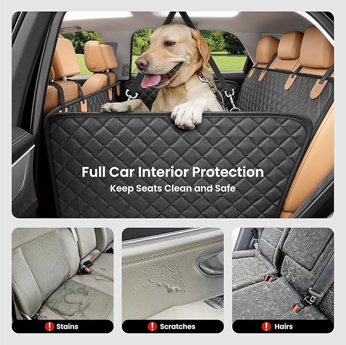 REEVAA Dog Car Seat Cover for Back Seat, Hard Bottom Dog Hammock, Pet Bed Extender for 2-4 Large/Medium Dogs, Ruff Waterproof Seat Protector, Rover Universal L Size for SUV Medium Truck, Black+Orange
