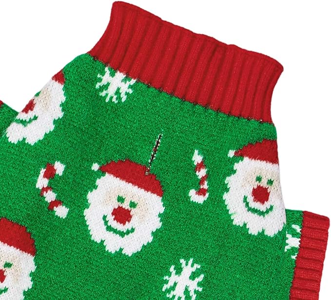 CuteBone Christmas Green Dog Sweater for Small Dogs Santa Claus Knit Turtleneck Pet Winter Clothes Cat Apparel with Harness Hole