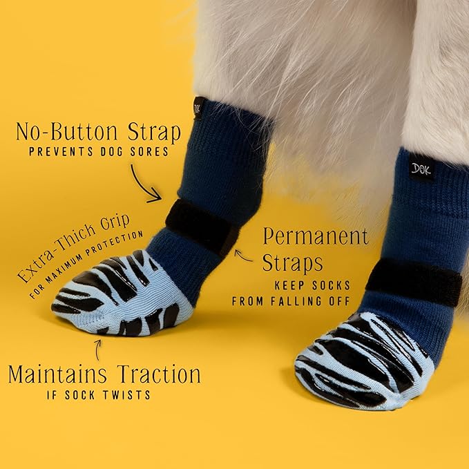 DOK TigerToes Premium Non-Slip Dog Socks for Hardwood Floors - Extra-Thick Grip That Works Even When Twisted - Prevents Licking, Slipping, and Great for Dog Paw Protection (Breezy Blue, XXL)