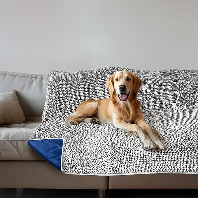 Muddy Mat® Dog Blanket - Chenille Water Absorption Blanket for Bed & Couch Cover for Dogs Washable, Anti-Slip Soft and Durable Furniture Protector for Dogs - Grey 30"x70"