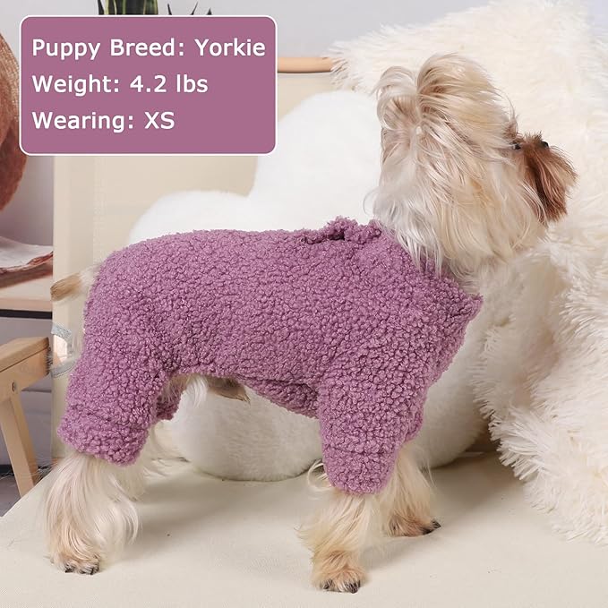 Dog Sweaters for Small Dogs Winter Dog Pajamas Sized Dogs Boy Girl Fleece Pet Clothes Puppy Outfit 4 Legs Jumpsuits for Chihuahua Yorkie Cat Apparel (Purple, Small)