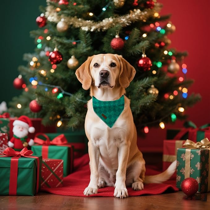 Lionet Paws Christmas Dog Bandana Washable Cotton Borwn Handkerchief Scarf Triangle Floral Oxalis Bandana for Medium Large Dogs Girl Boy