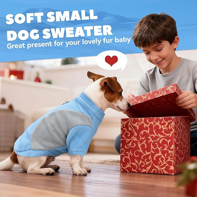 Small Dog Sweater with Leash Ring Soft Warm Fleece Fall Winter Dog Clothes Cute Cat Apparel Puppy Sweaters Classic Pullover Doggy Sweatshirts Chihuahua Costumes Cat Outfits(Blue,XS)