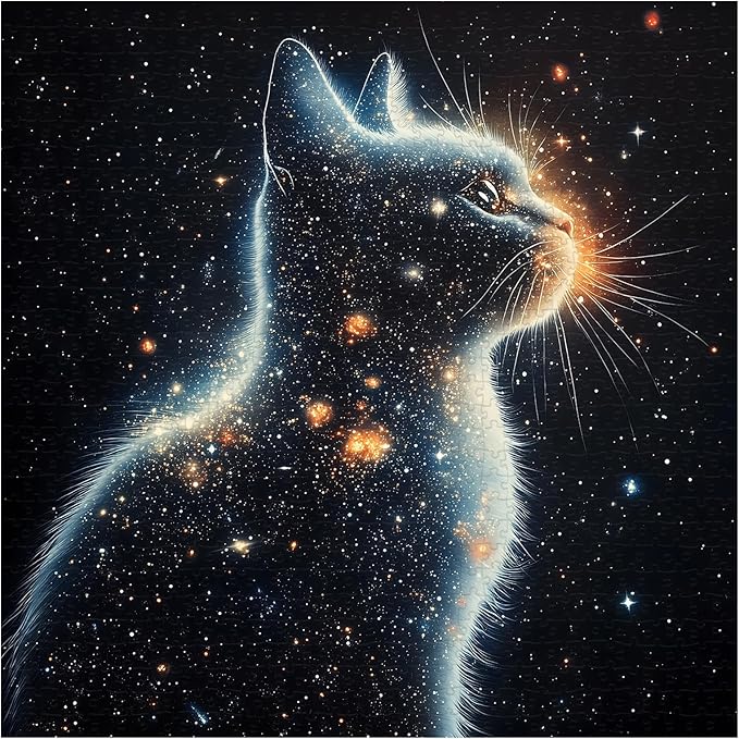 Cat Jigsaw Puzzles 1000 Pieces for Adults, Larkipuzz Starry Night Sky Puzzles, Unique Impossible Nebula Space Puzzle for Home Decor