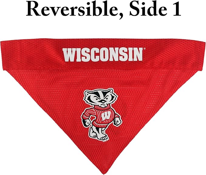 Pets First Collegiate Pet Accessories, Reversible Bandana, Wisconsin Badgers, Small/Medium