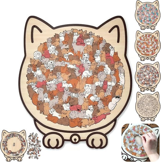 135-Piece Colored Cat Shaped Wooden Jigsaw Puzzle for Adults, Cats Shaped Wooden Puzzle, Unique Animal Pieces, CreativePuzzle Gifts for Cats Lovers or Puzzle Fans, Home Decor & Gift (Mailard)