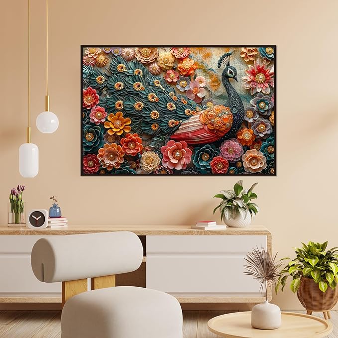 Jewel Peacock Jigsaw Puzzle - Wooden 1000 Pieces for Adults, Large Animal Puzzle