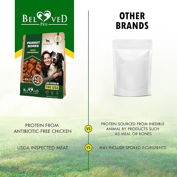 Dog Treats Peanut Butter Bones with Cranberry & Rawhide Free Chew 10.6 Oz - Pet Natural Mini & Big Snacks Healthy Collagen & Bulk Best Chews for Small & Large Dogs - Made for USA (Peanut Butter)