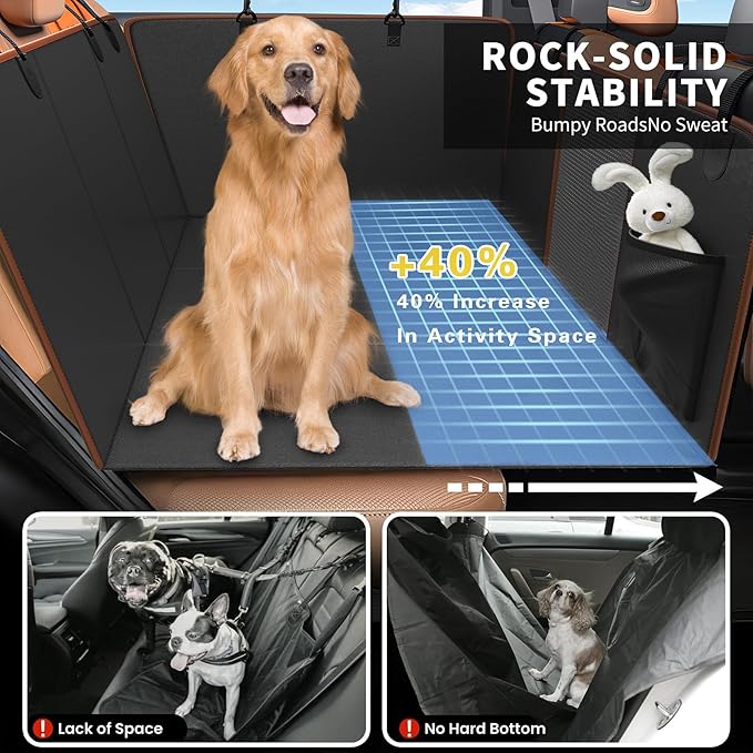 Back Seat Extender for Dogs,Hard Bottom Car Seat Cover,100% Waterproof 600D Heavy Durable Scratchproof Leather Car Dog Cover Back Seat,Non Slip Easy Clean Car Seat Protector,with Storage Bag