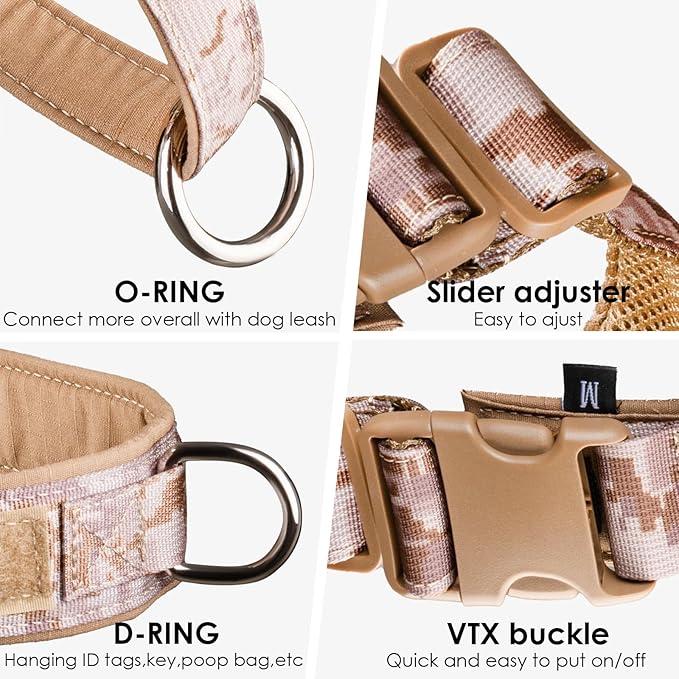 No Pull Dog Harness for Medium Large Dogs, Escape Proof Adjustable Dog Harness Brown Camo, S