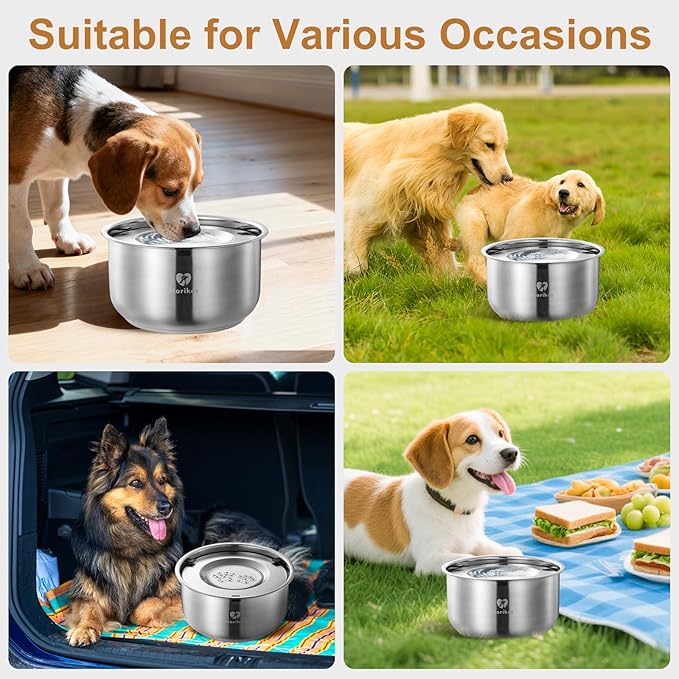 Dog Water Bowl No Spill, 4.5L/152oz Slow Drinking Dog Water Bowl, Stainless Steel Pet Water Dispenser with Floating Disk, Spill Proof & Dishwasher Safe