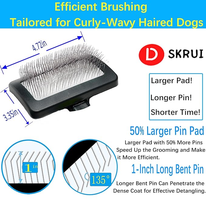 Extra Long Universal Pins Slicker with rubberized Handle,Big Dog Slicker Brush,Extra Long Pin Slicker Brush for Dog Pet Grooming Pins and Deshedding, Groom Like a Professional25mm(1")