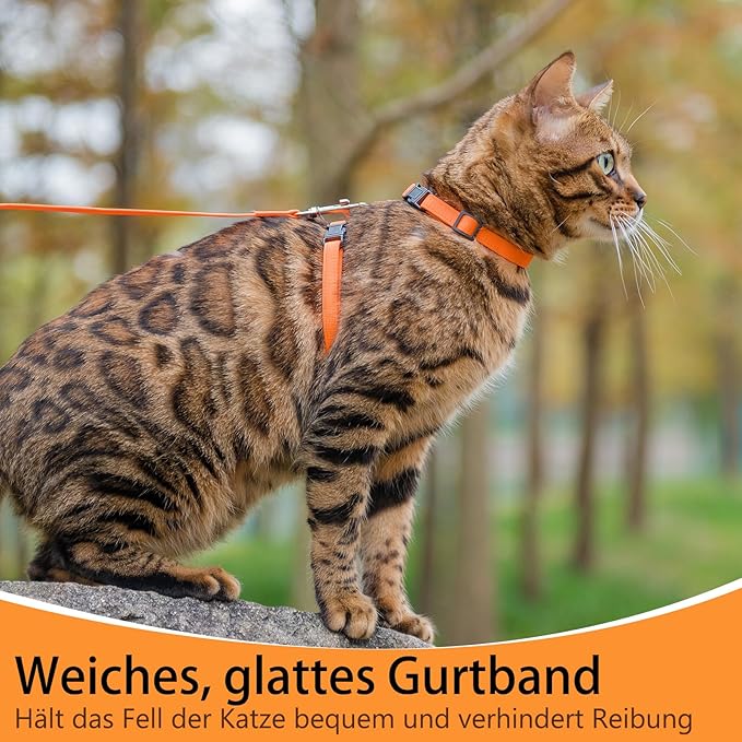 PUPTECK Adjustable Cat Harness and Leash Set Escape Proof Kitten Strap Collar for Walking Travel, Orange